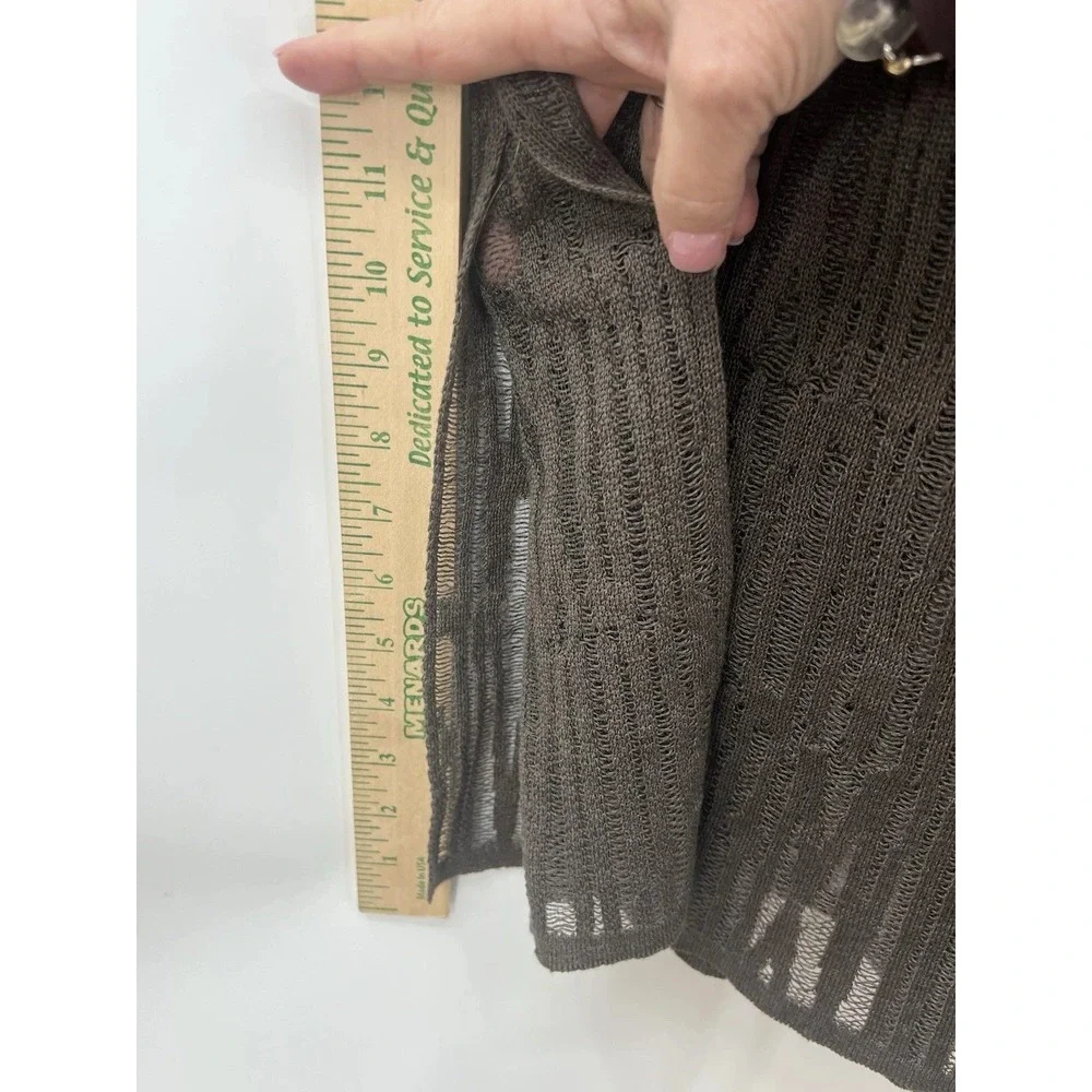 NWT Akris Cardigan Womens 14 Brown Linen Open Long Sleeve Mesh Duster Luxury